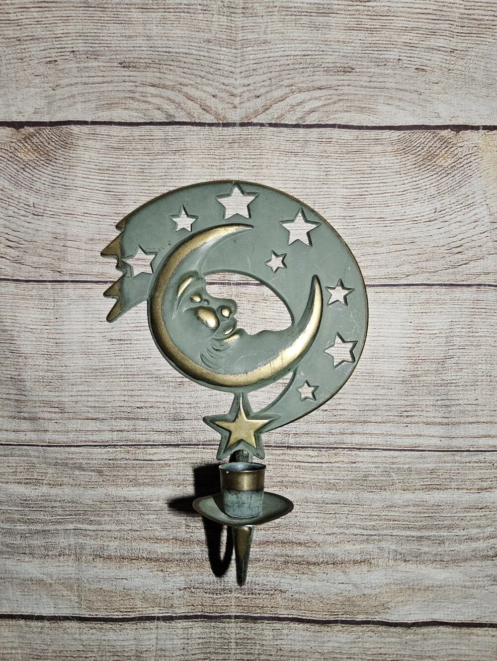 Vintage 1994 partylite moon And Stars celestial Brass wall sconce candle holder - Picture 6 of 9